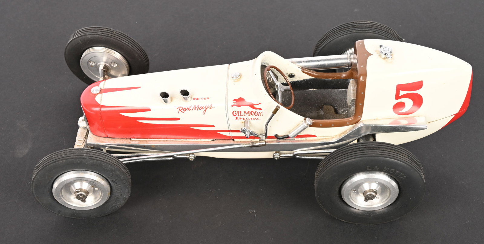 JAKE LAMOTTA #5 GILMORE SPECIAL TETHER RACE CAR: Great looking contemporary Tether Race Car made by Jake LaMotta. Very nice details. 11 1/2" Excellent