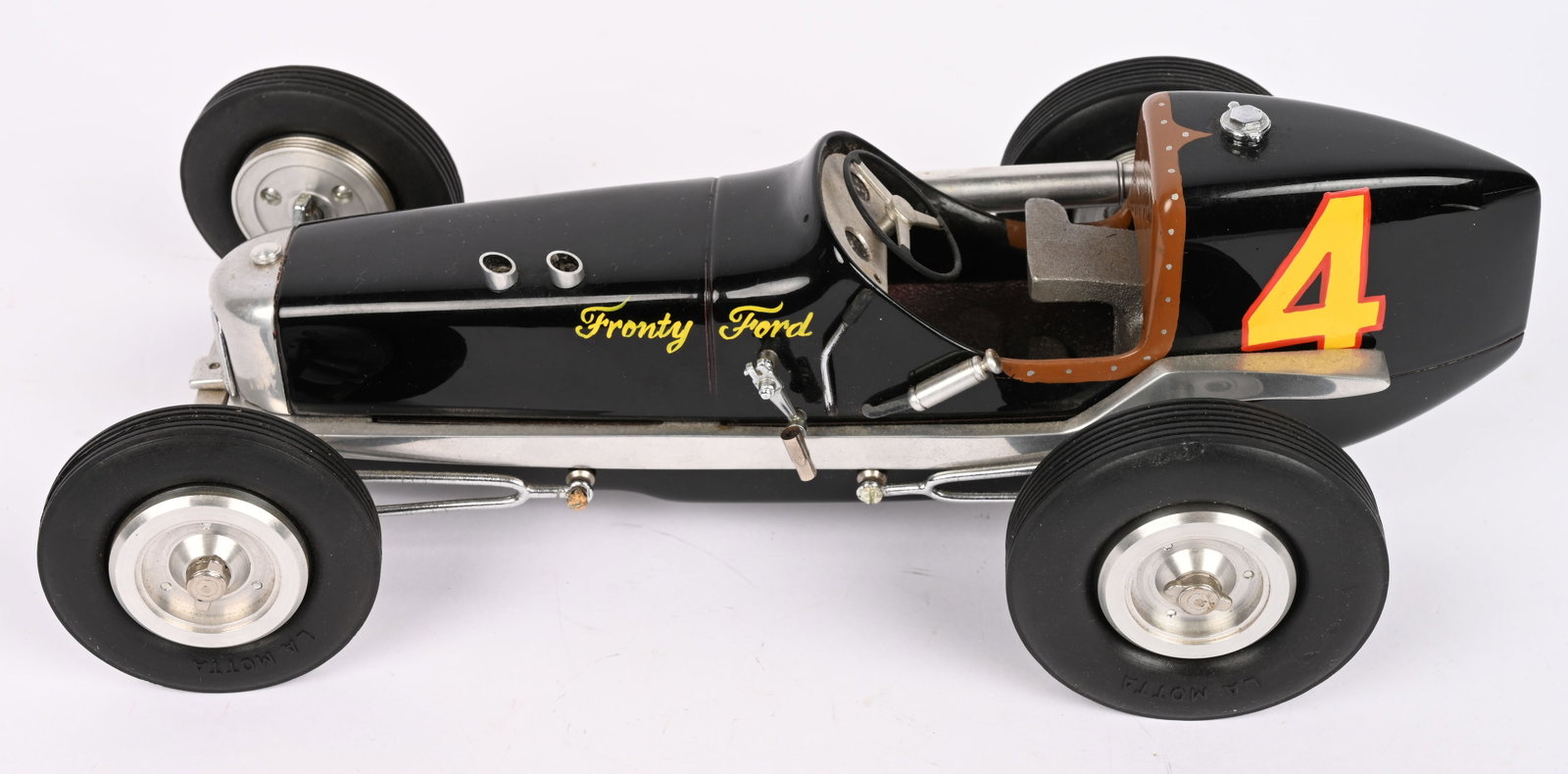 JAKE LAMOTTA #4 FRENZY FORD TETHER RACE CAR: Great looking contemporary Tether Race Car made by Jake LaMotta. Very nice details. 11 1/2" Excellent