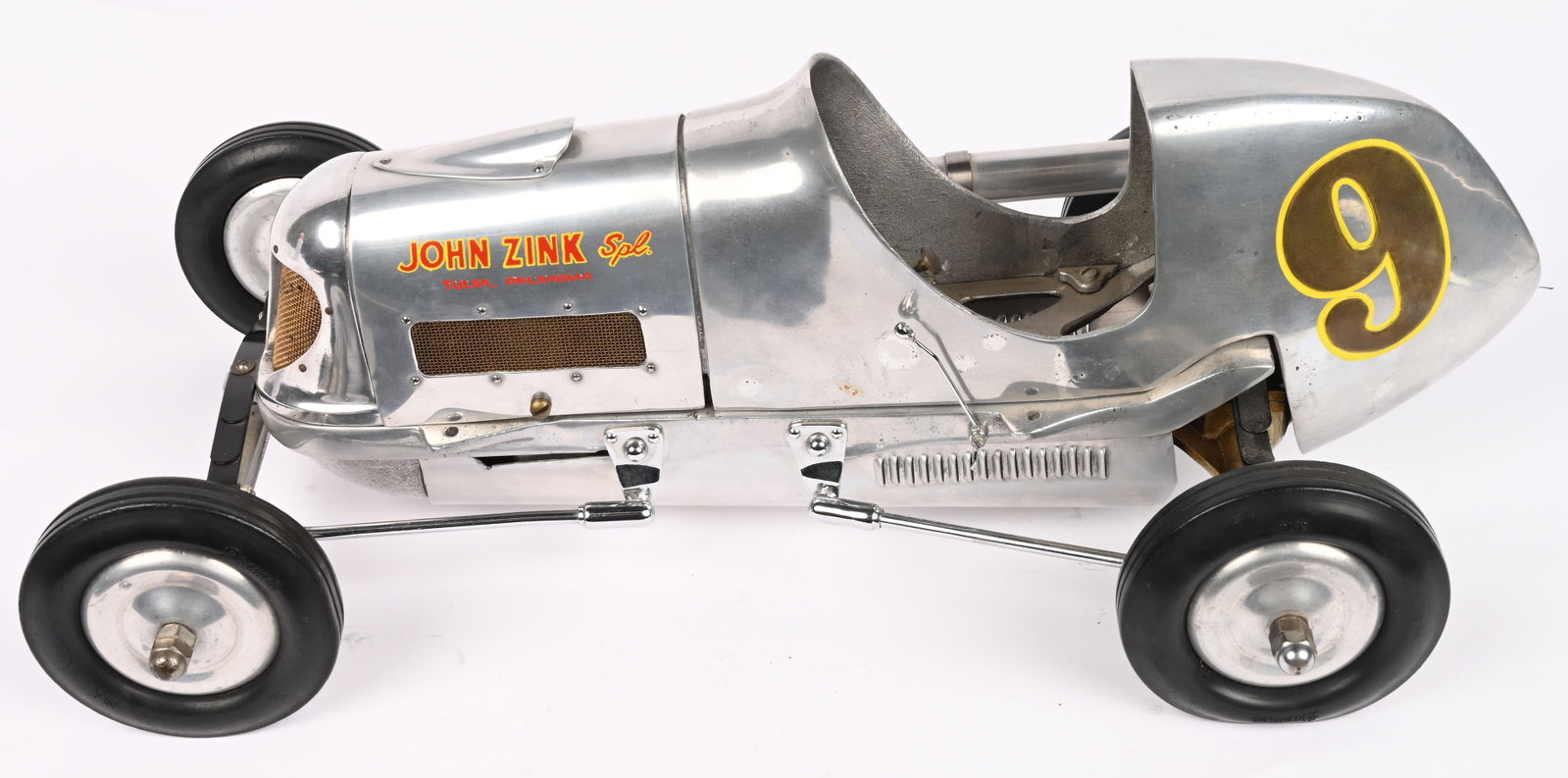 BREMER WHIRLWIND JOHN ZINK SPL TETHER CAR: Bremer Whirlwind John Zink Special gas Powered Tether Race Car. Great looking contemporary race car. Has running gear with Super Cyclone Engine. 18" Excellent
