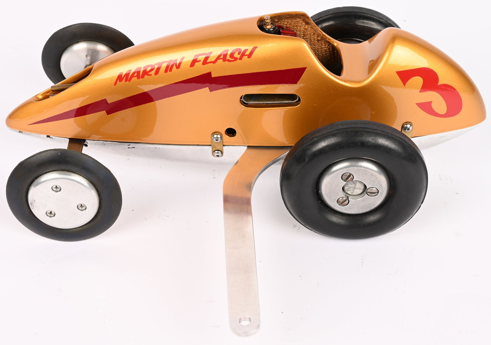 MARTIN FLASH MITE GAS POWERED TETHER RACER: Martin Flash Mite Gas Powered tether Race Car. Has drive train with McCoy .19 Engine. Fiberglass and aluminum. Great condition. 10 1/2" Excellent
