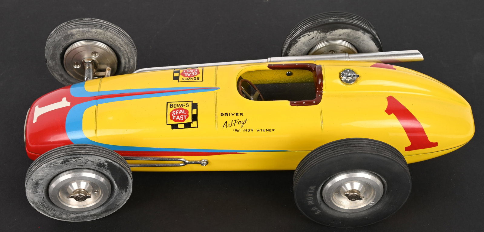 JAKE LAMOTTA #1 BOWES AJ FOYT RACE CAR: Great looking contemporary Race Car made by Jake LaMotta. Very nice details. 11 1/2" Excellent