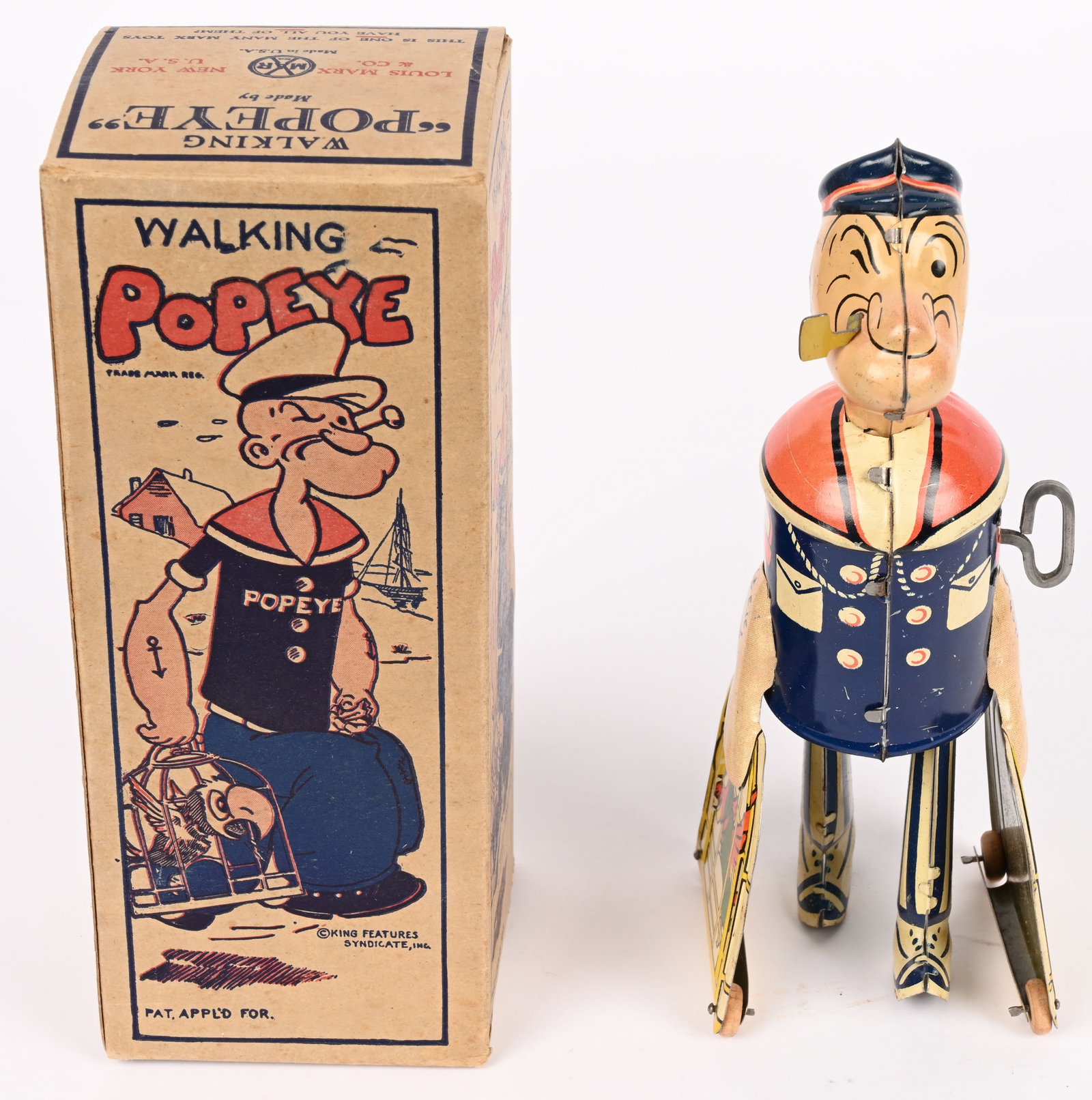 MARX TIN WINDUP WALKING POPEYE w/ BOX (1 of 10)