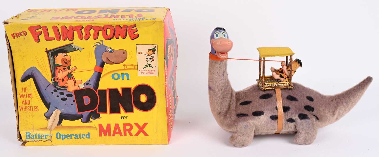 MARX BATTERY OP FRED FLINTSTONE ON DINO w/ BOX (1 of 12)