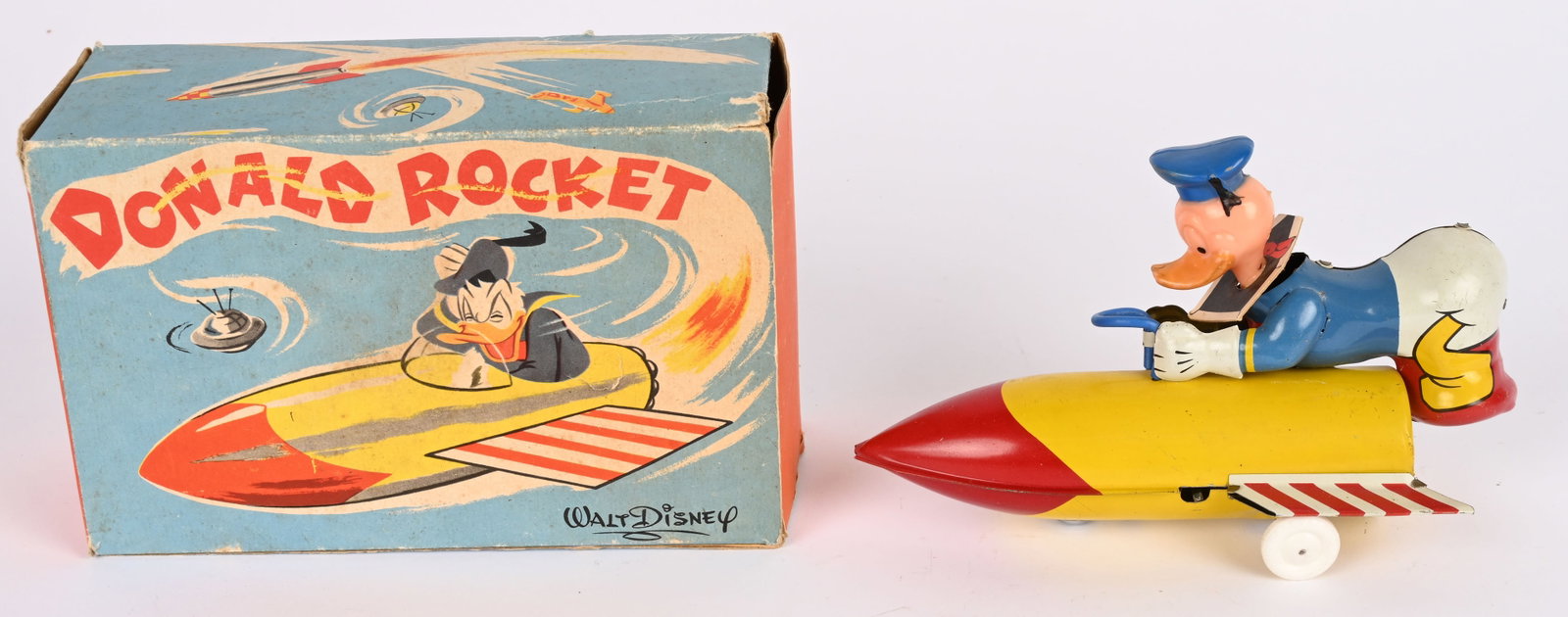 FRENCH WINDUP DONALD DUCK ROCKET w/ BOX (1 of 11)