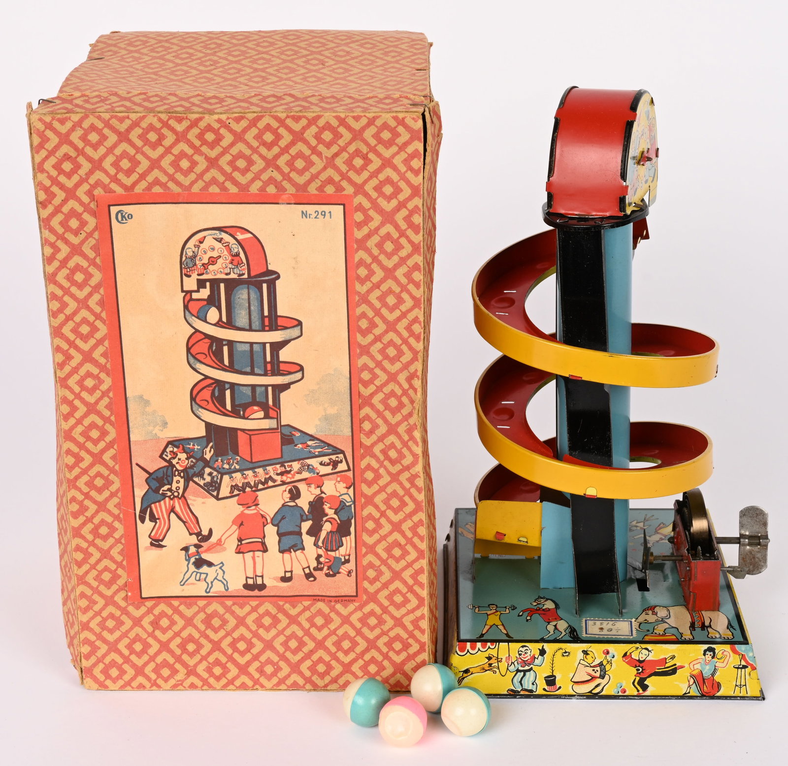 CKO TIN WINDUP CIRCUS TOBOGGAN TOY w/ BOX (1 of 18)