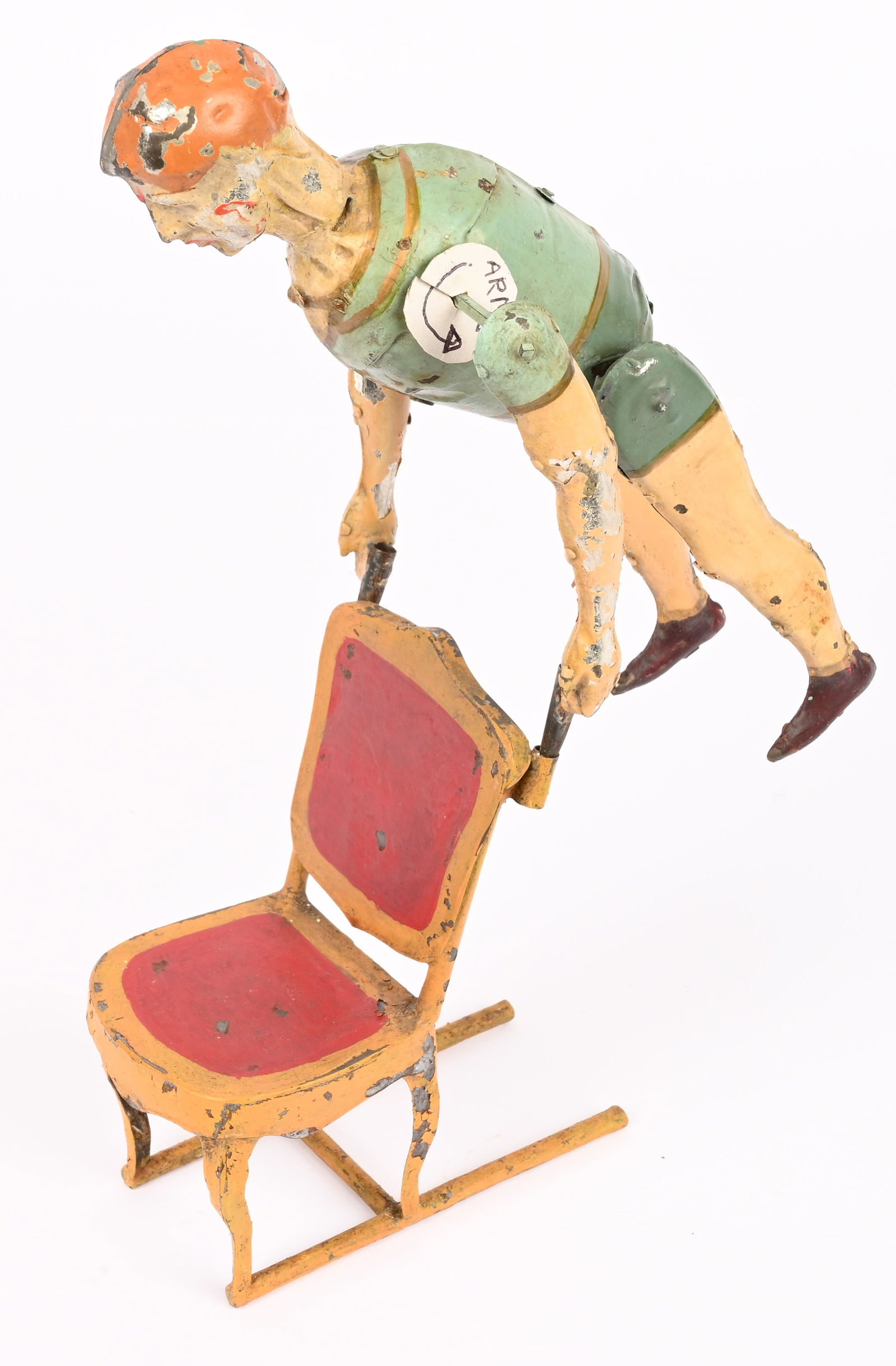 GERMAN HAND PAINTED TIN WINDUP CLOWN & CHAIR (1 of 7)