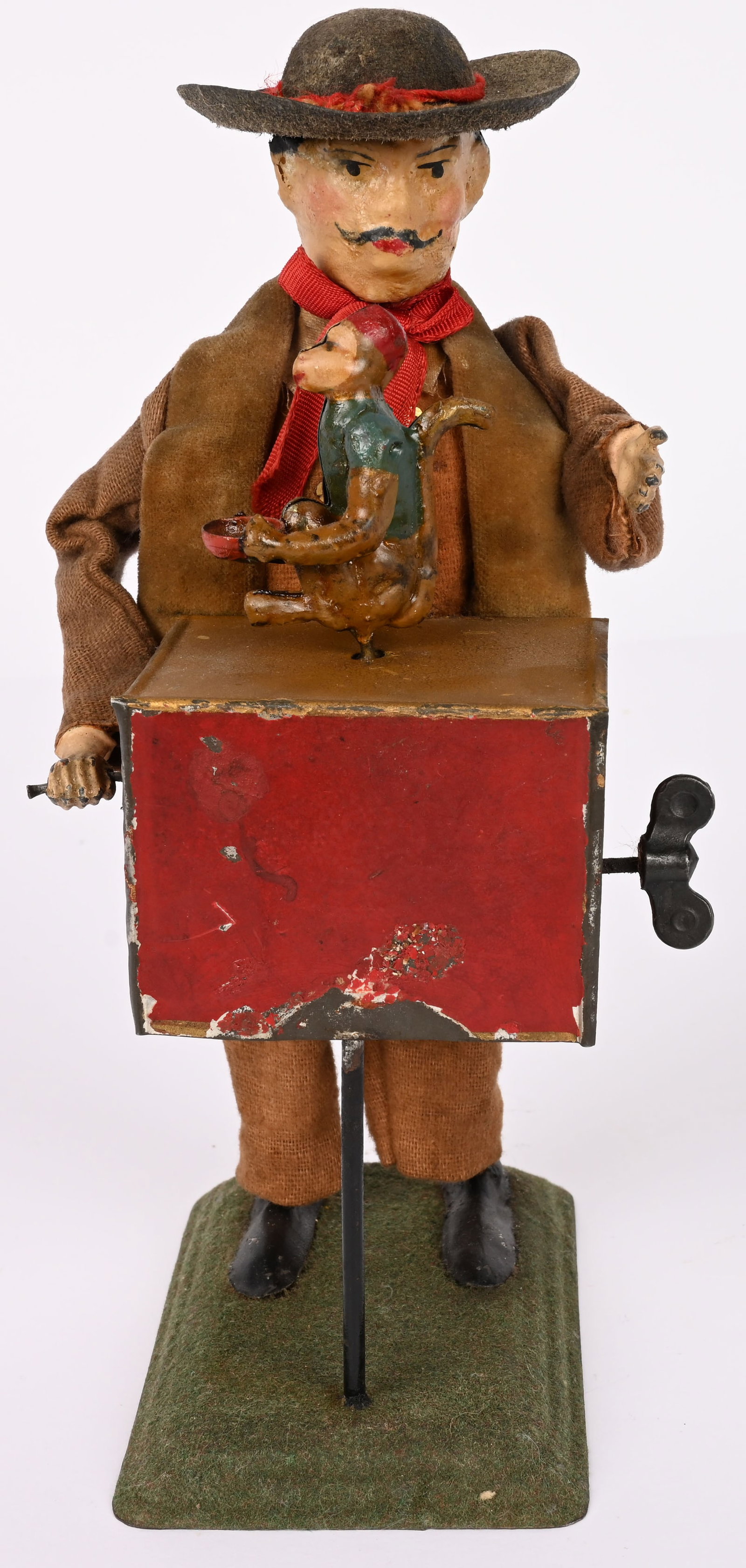 GERMAN HAND PAINTED TIN WINDUP ORGAN GRINDER (1 of 6)