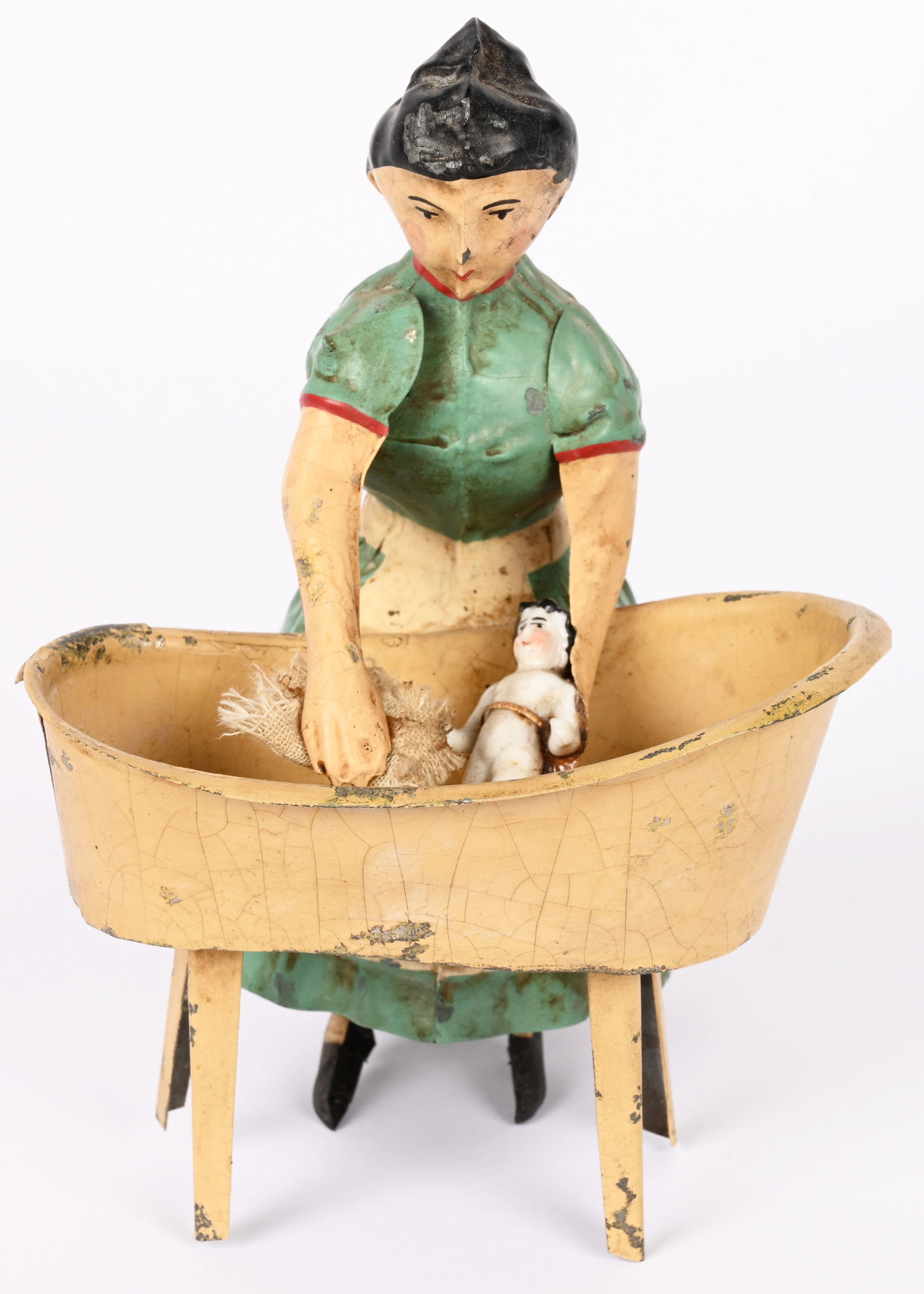 GERMAN HAND PAINTED CRANK MOTHER WASHING BABY (1 of 6)