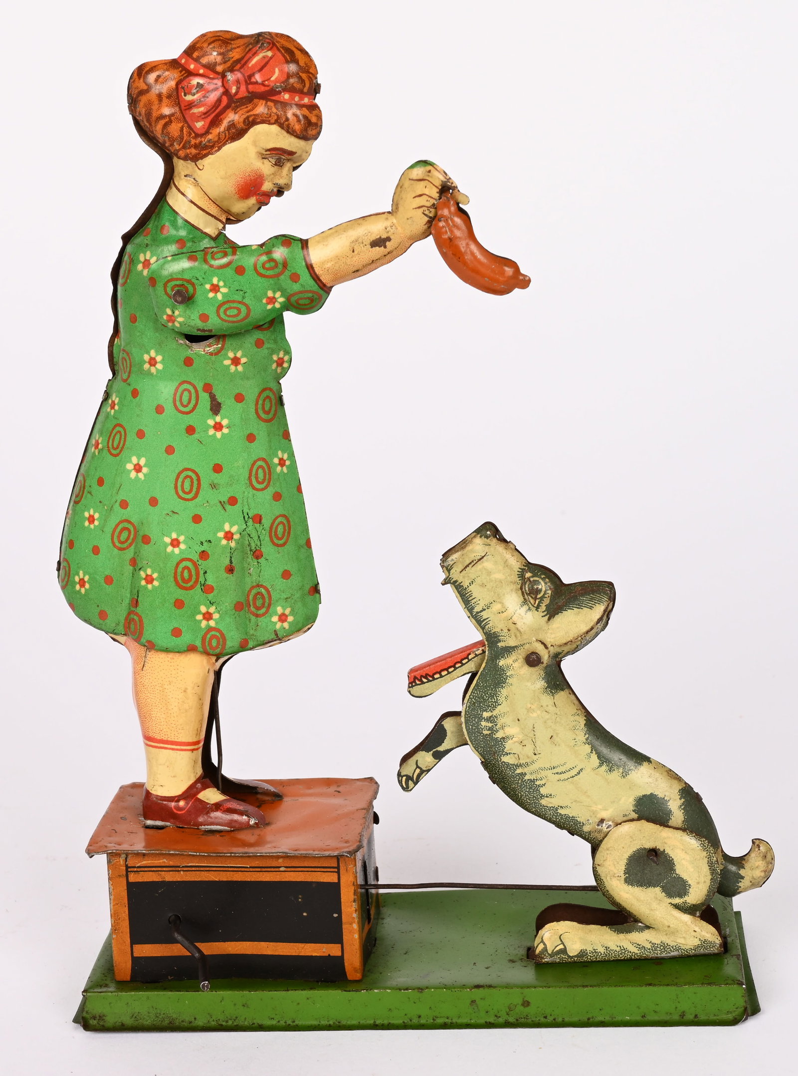 GERMAN CRANK TOY GIRL w/ SAUSAGE & DOG (1 of 6)
