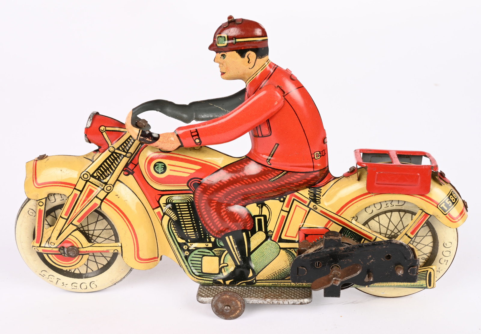 TIPP TIN WINDUP CIVILIAN MOTORCYCLE: Tipp tin windup Civilian Motorcycle. All original with great colors and details. Windup works. Has #T586 on rear fender. 7 1/2" Excellent