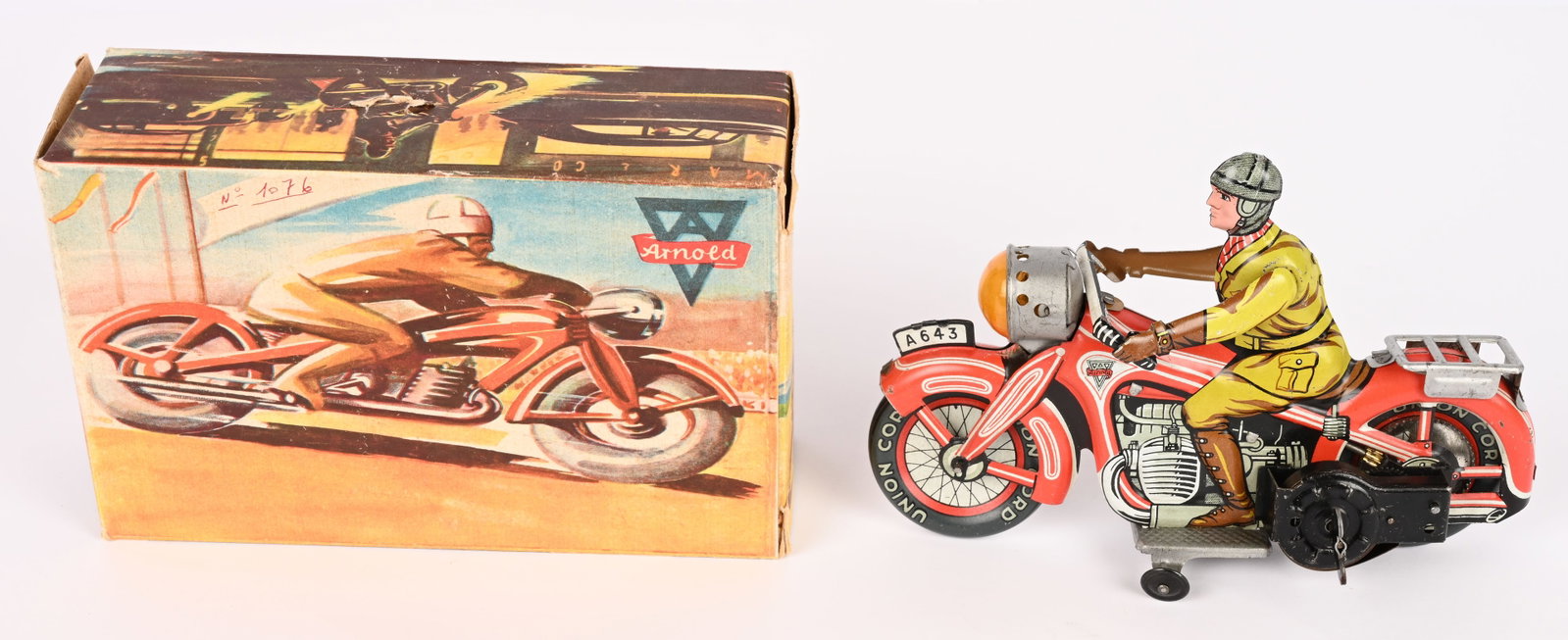 ARNOLD TIN WINDUP CIVILIAN MOTORCYCLE w/ BOX (1 of 10)