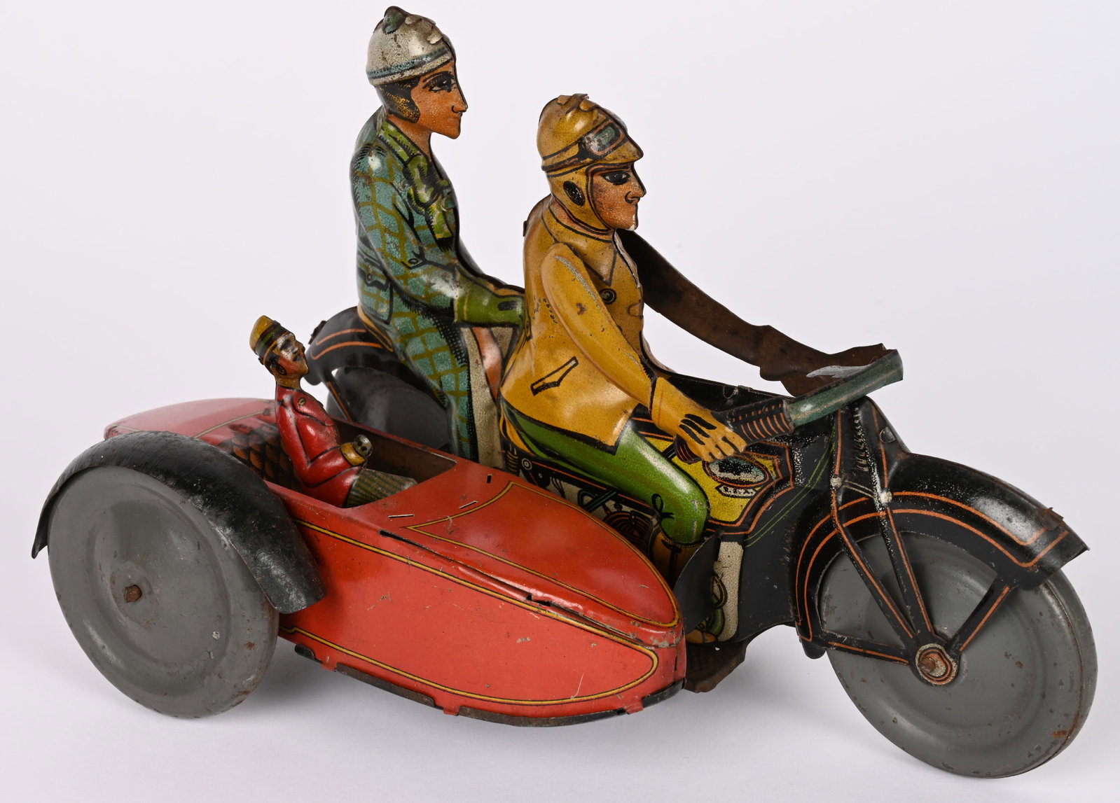 RSA TIN WINDUP MOTORCYCLE & SIDECAR w/ WOMAN (1 of 10)