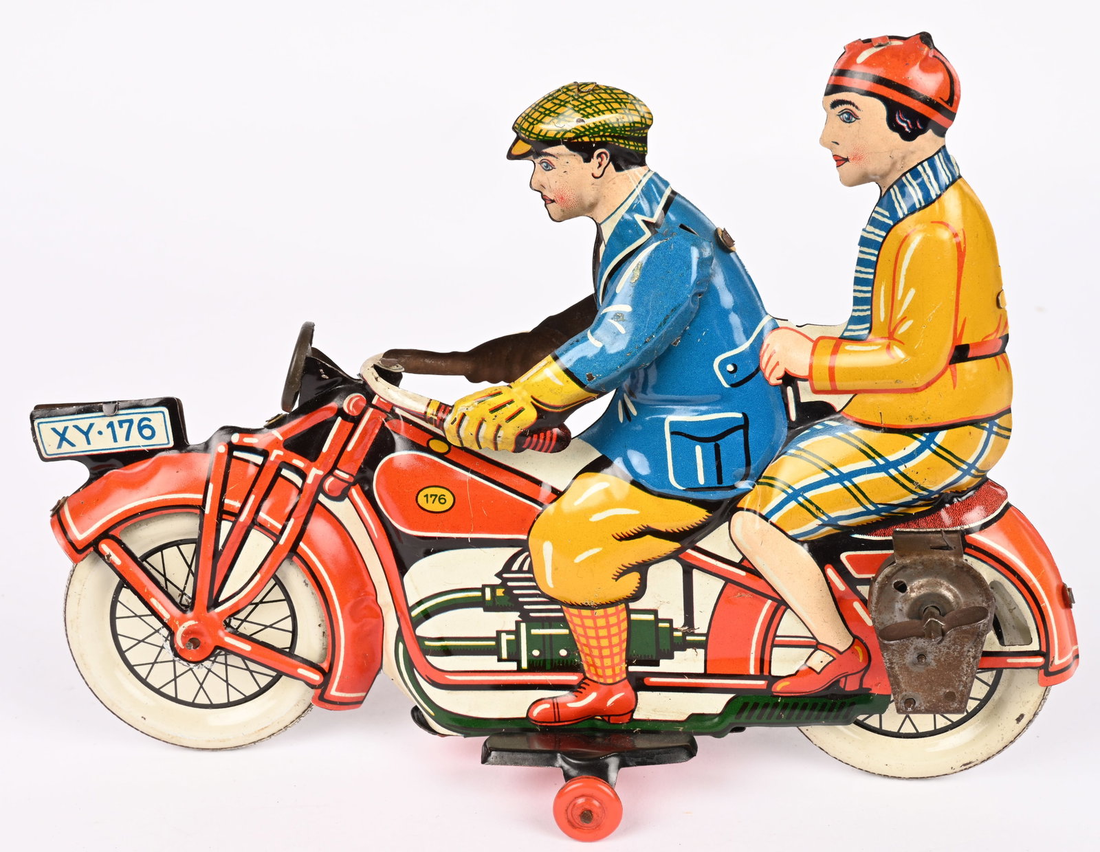 GELY TIN WINDUP DOUBLE RIDER CIVILIAN MOTORCYCLE (1 of 5)