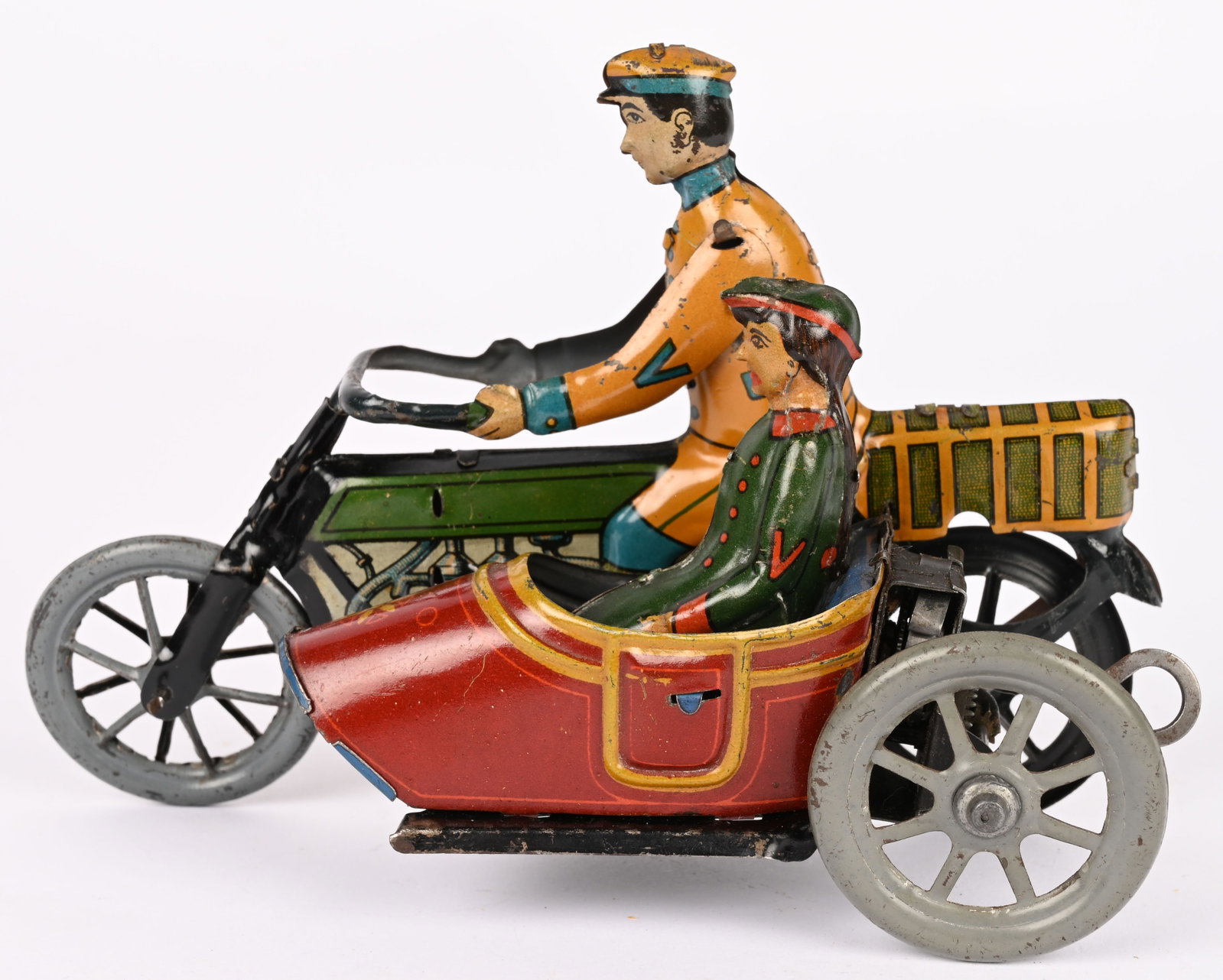 DISTLER TIN WINDUP MOTORCYCLE w/ SIDECAR (1 of 5)