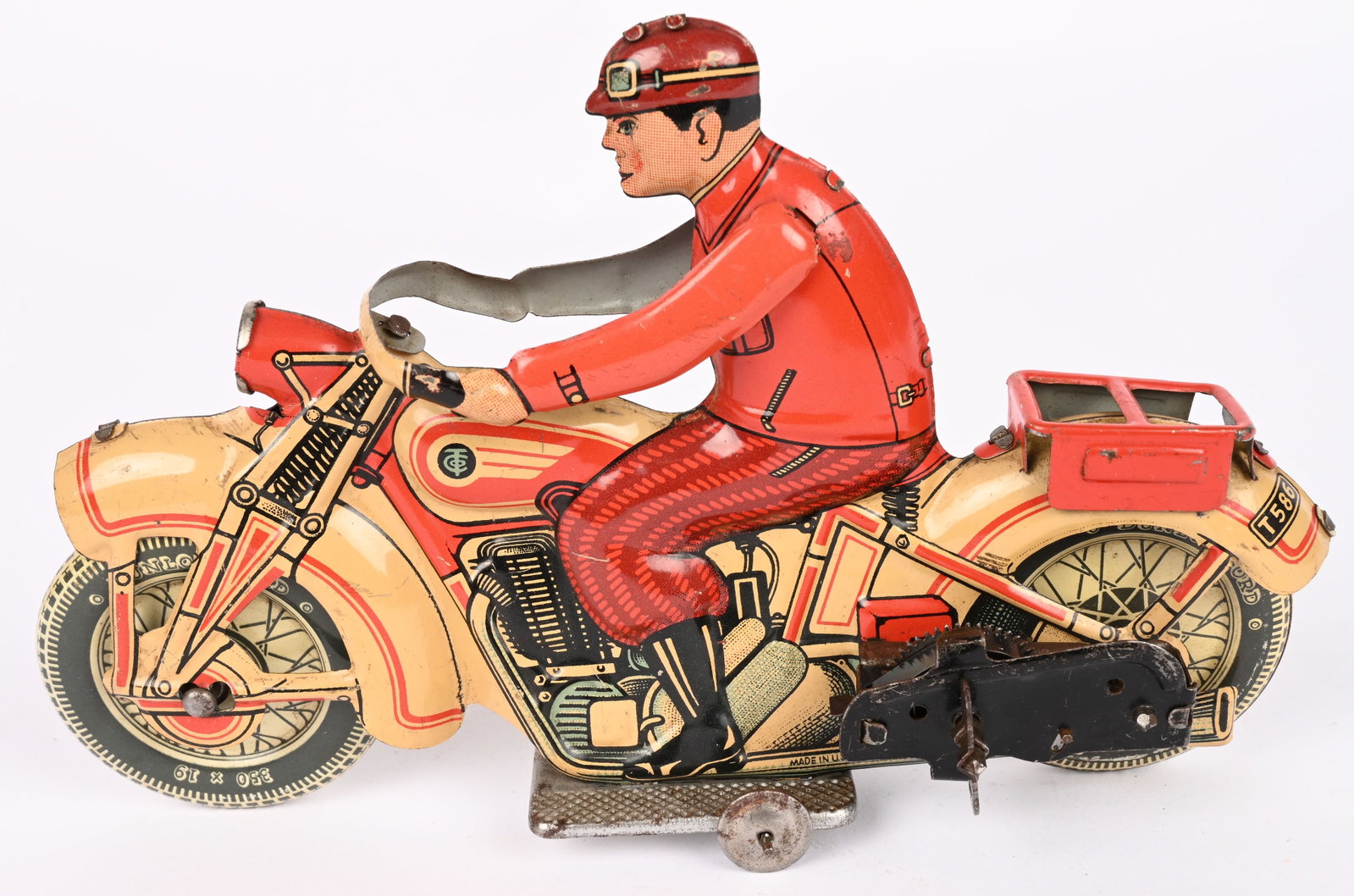 TIPP TIN WINDUP CIVILIAN MOTORCYCLE: Tipp tin windup Civilian Motorcycle. All original with great colors and details. Windup works. Has #T586 on rear fender. 7 1/2" Excellent