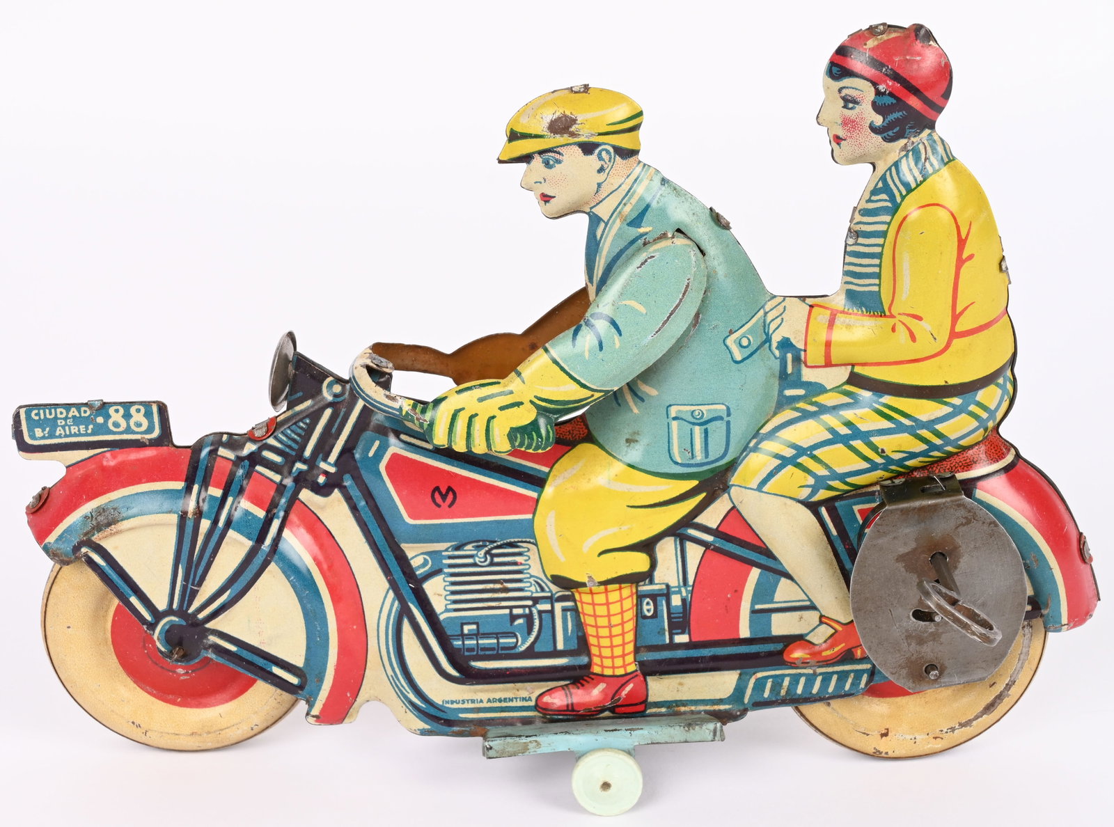 MATARAZZO TIN WINDUP DOUBLE RIDER MOTORCYCLE (1 of 10)