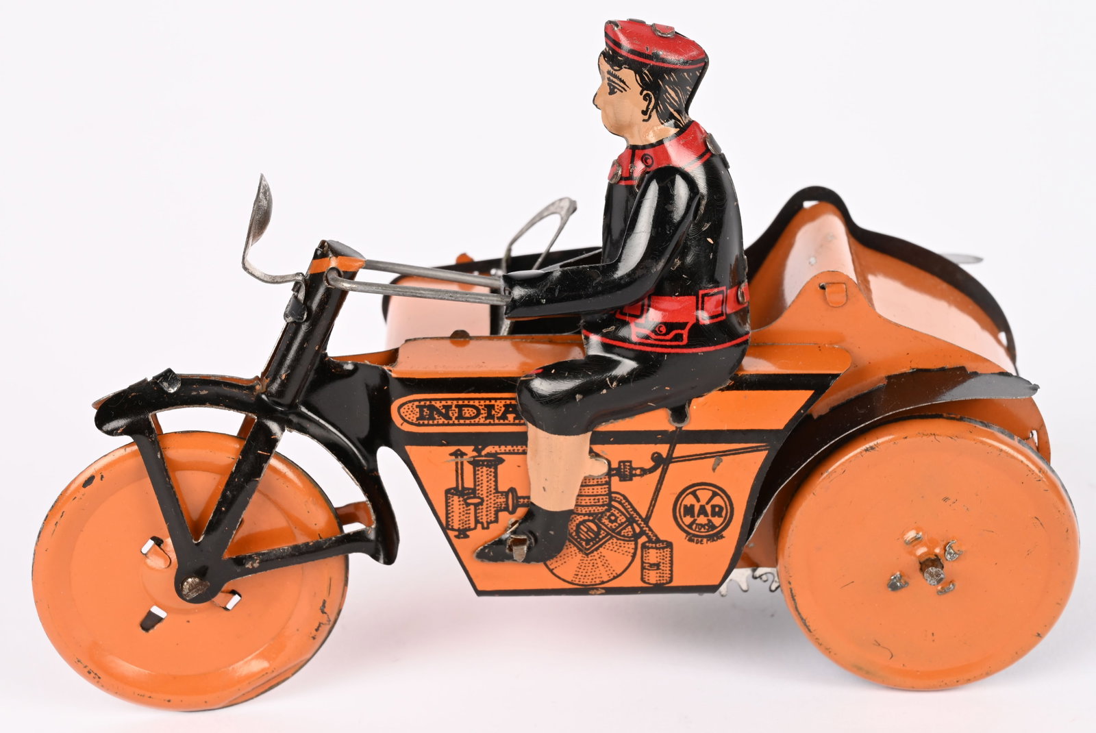 MARX TIN WINDUP INDIAN MOTORCYCLE w/ SIDECAR (1 of 10)