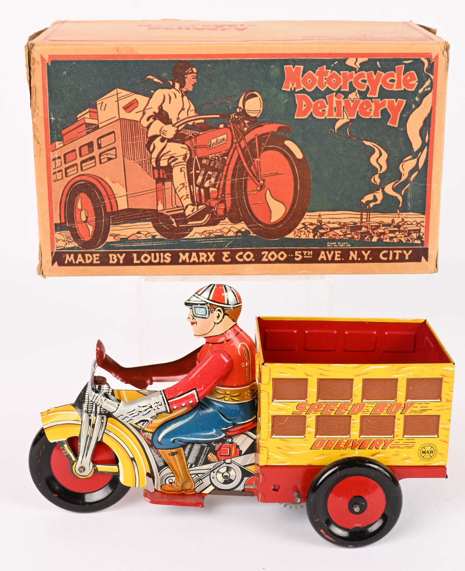 MARX TIN WINDUP SPEEDBOY DELIVERY CYCLE w/ BOX (1 of 12)