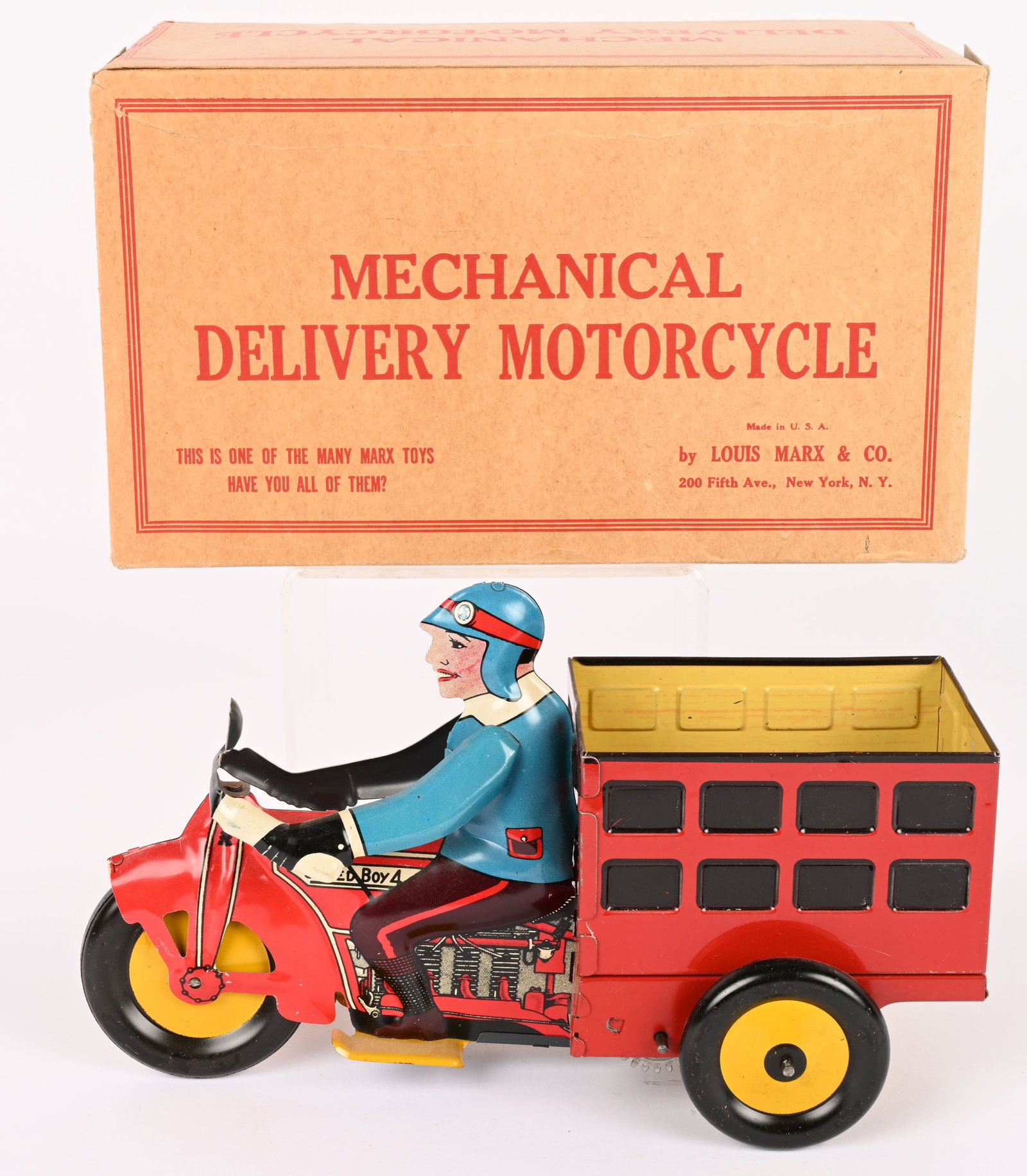 MARX TIN WINDUP SPEEDBOY DELIVERY CYCLE w/ BOX (1 of 15)
