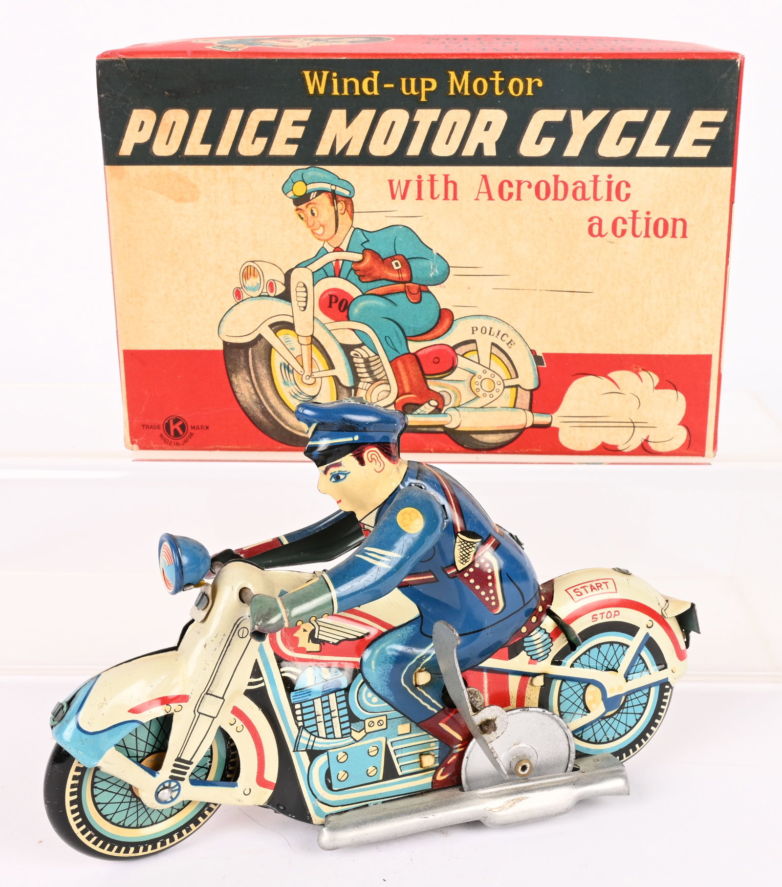JAPAN TIN WINDUP POLICE MOTORCYCLE w/ BOX (1 of 13)