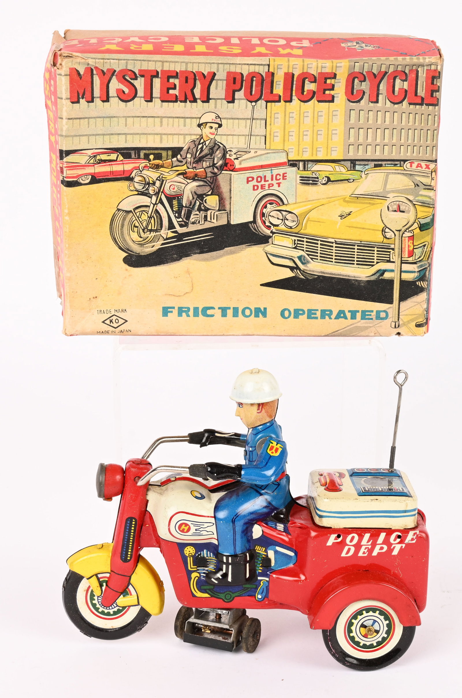 JAPAN TIN WINDUP MYSTERY POLICE CYCLE w/ BOX (1 of 13)