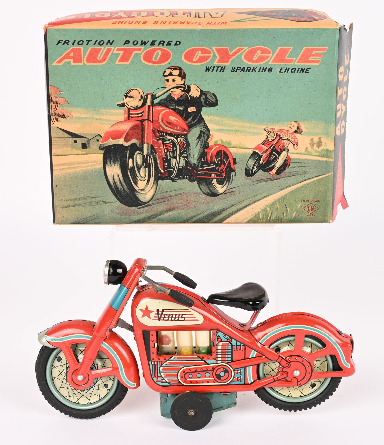 JAPAN TIN FRICTION AUTO CYCLE VENUS w/ BOX (1 of 13)