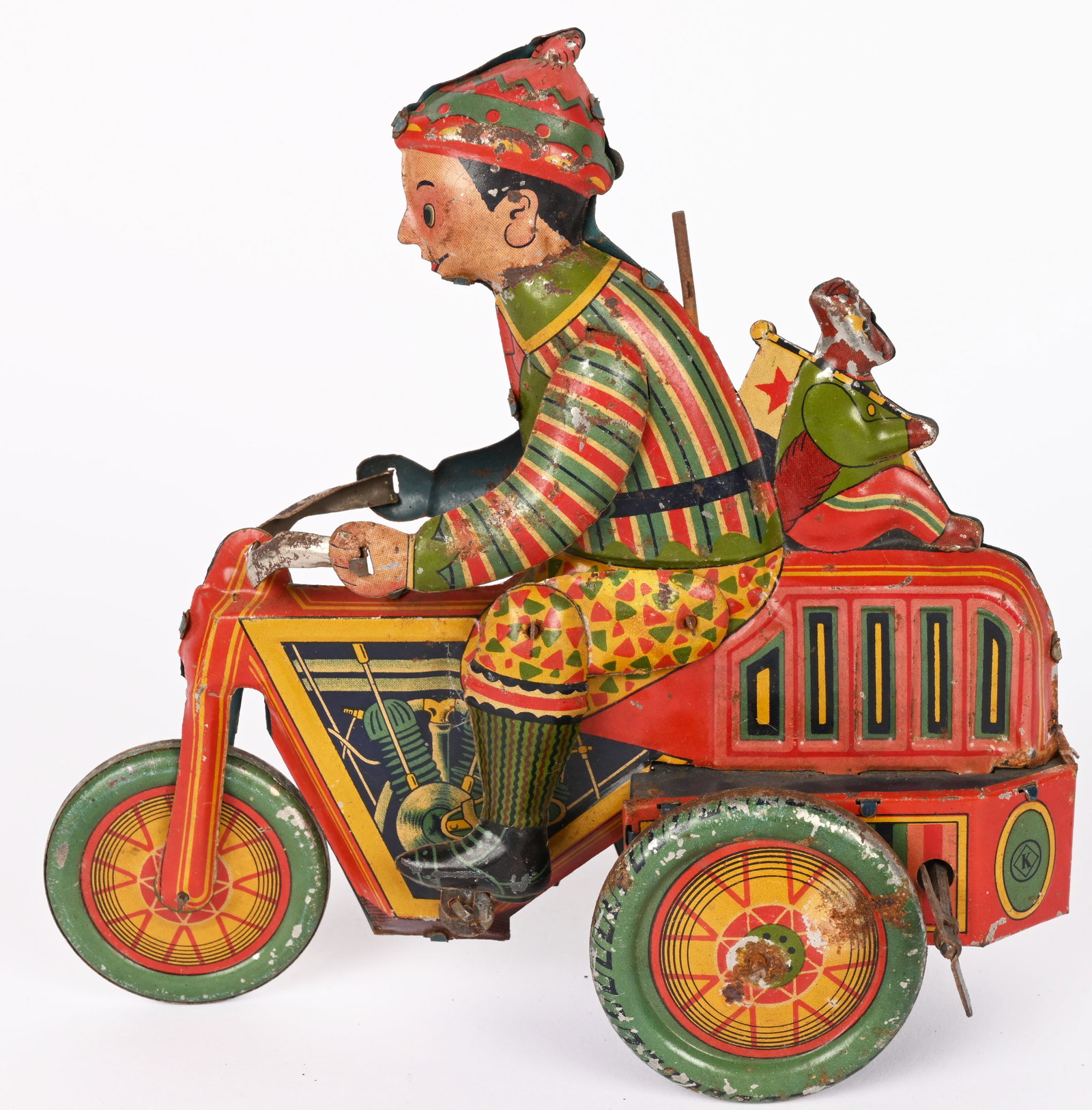PREWAR JAPAN TIN WINDUP MONKEY MOTORCYCLE (1 of 7)
