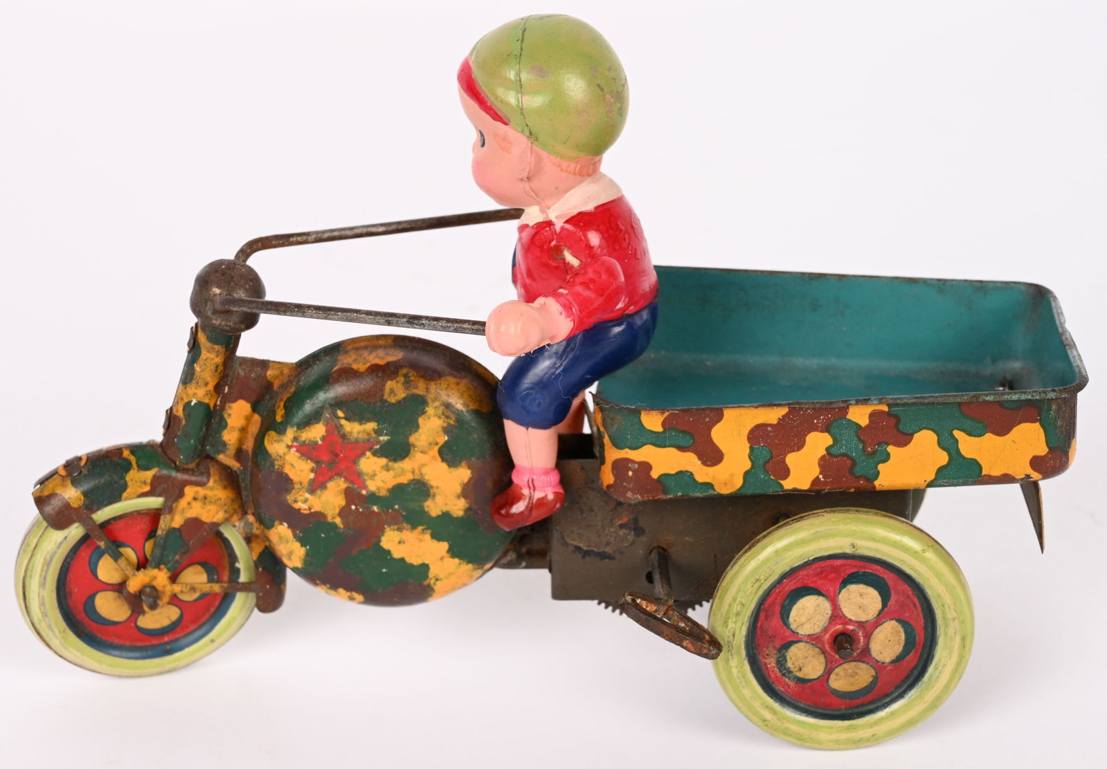 PREWAR JAPAN WINDUP TIN & CELLULOID MILITARY CYCLE (1 of 5)