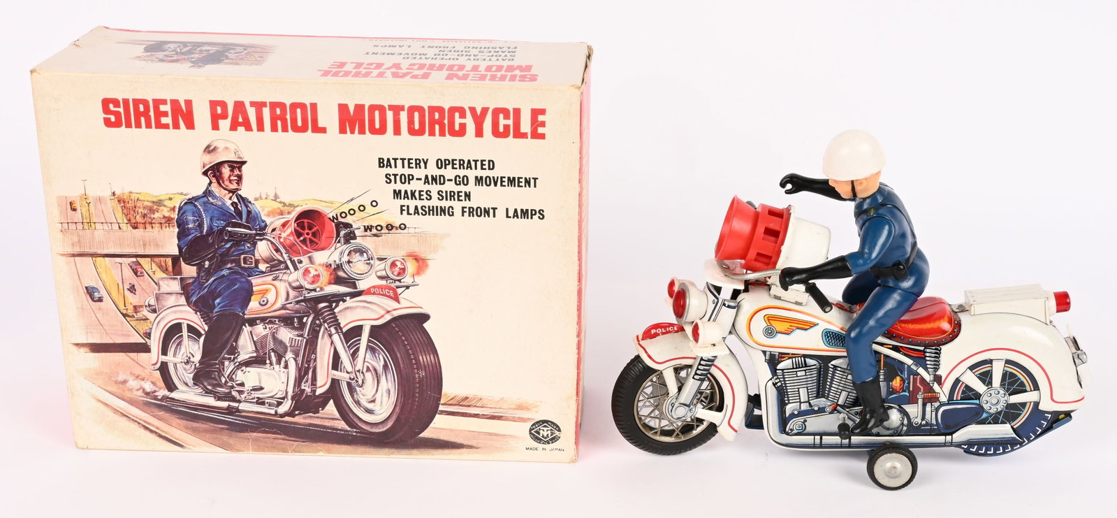 JAPAN BATTERY OP SIREN PATROL MOTORCYCLE w/BOX (1 of 10)