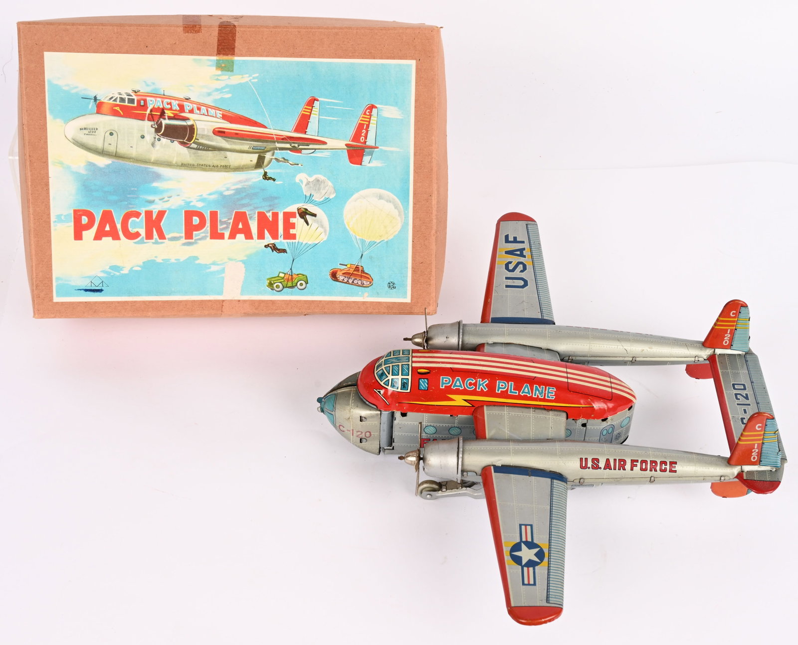 JAPAN TIN FRICTION US AIR FORCE PACK PLANE w/ BOX (1 of 10)