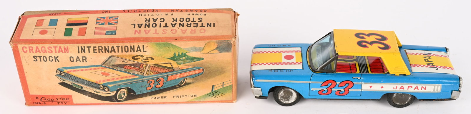JAPAN TIN FRICTION INTERNATIONAL STOCK CAR w/ BOX (1 of 10)
