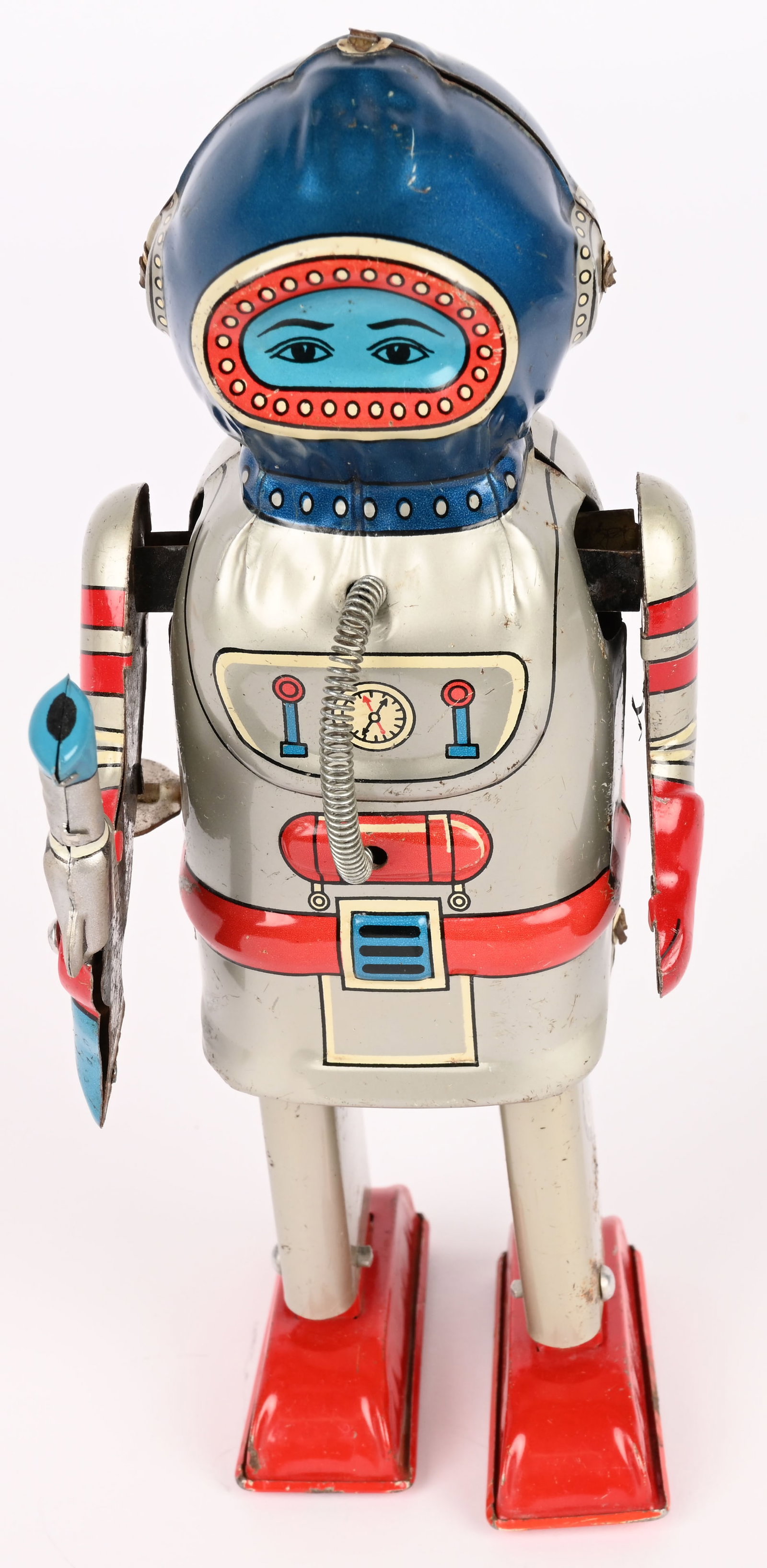 AHI TIN WINDUP DEEP SEA ROBOT: Japan tin windup Deep Sea Robot. Very hard to find desirable Robot. Very nice condition with great colors. Windup works. Gun is replaced like usual. 8" Excellent