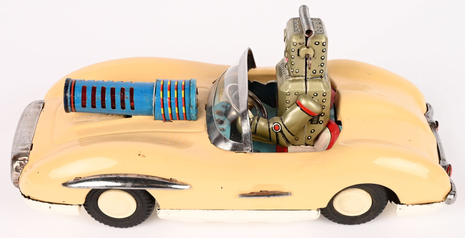 ATC TIN FRICTION ROBOT CAR: ATC Tin friction Robot Car. All original in very nice condition. Missing plastic insert in gun. Friction works. 8 1/2" Excellent