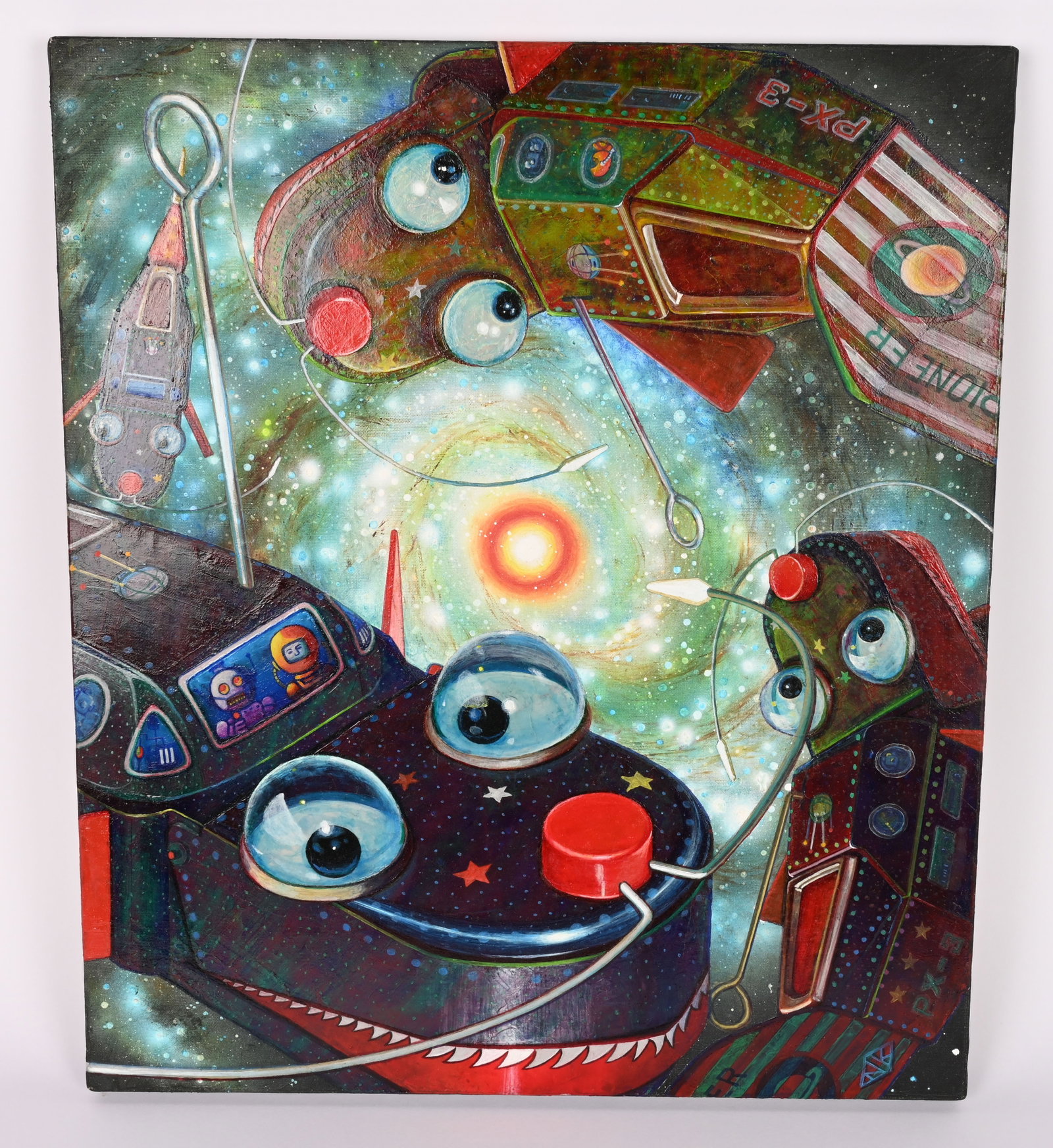 ORIGINAL SPACE WHALE PAINTING: Original Space Whale Painting. By Artist Nichols K. Great looking with nice details. 21"x18" Excellent