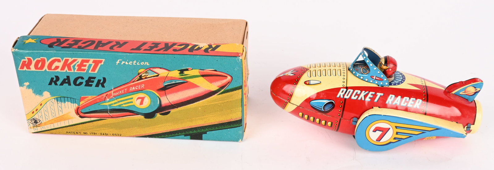 MASUDAYA TIN FRICTION #7 ROCKET RACER w/ BOX (1 of 10)