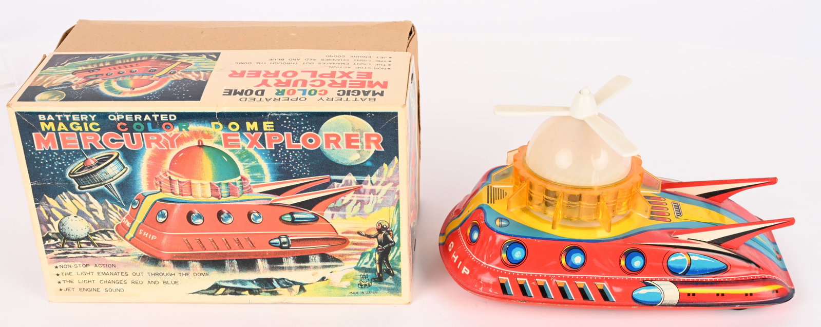 TPS BATTERY OP MERCURY EXPLORER w/ BOX: Japan battery operated Mercury Explorer. All original in great condition. Worked when tested. Boxed 8" Excellent