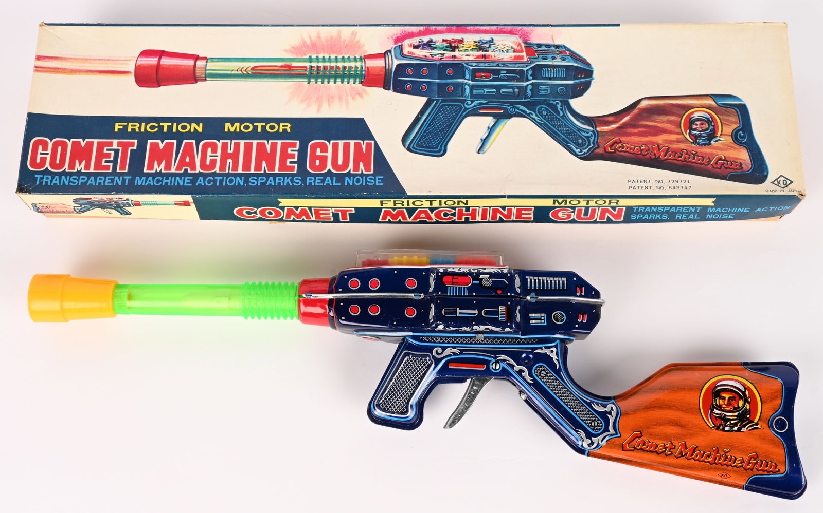 YOSHIYA TIN FRICTION COMET MACHINE GUN w/ BOX (1 of 12)