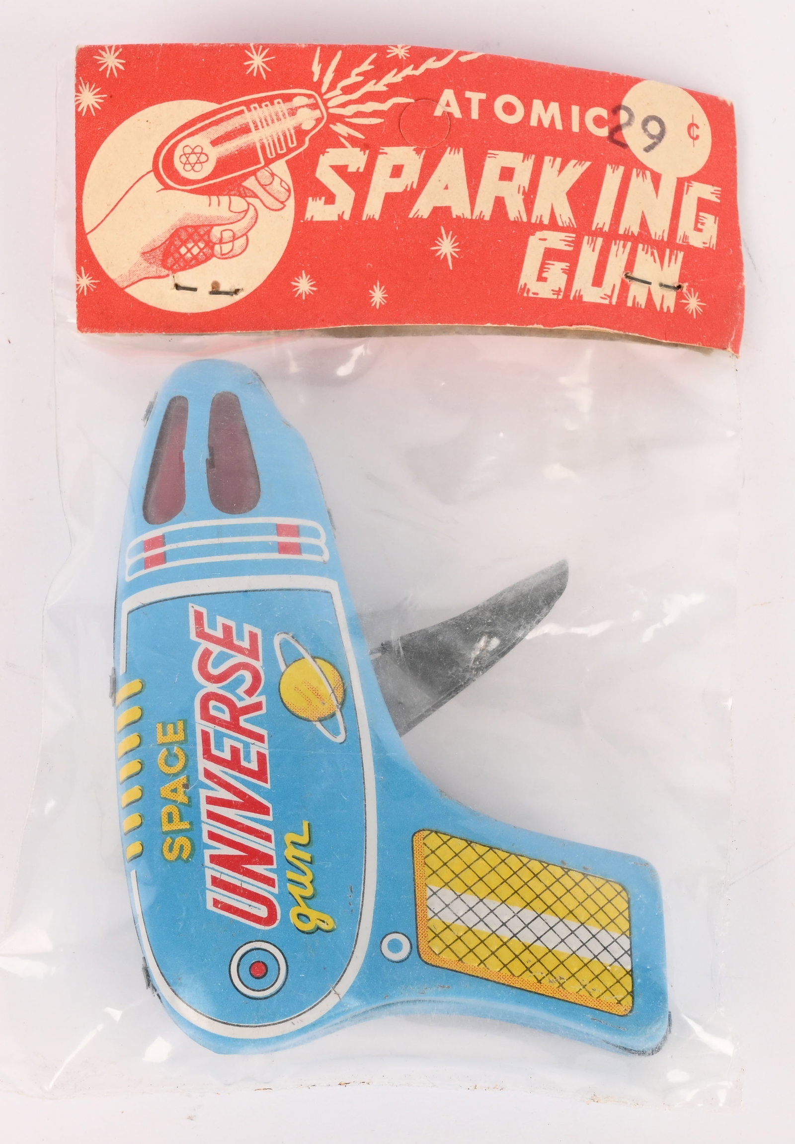 T-ARROW TIN FRICTION SPACE UNIVERSE GUN MIP: Japan tin friction Space Universe Gun. New Old Stock sealed in package. 5" Excellent