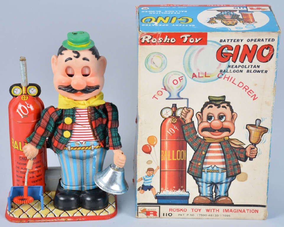 ROSKO Battery Op GINO BALLOON BLOWER w/Box: All original with great colors. With Box. Excellent