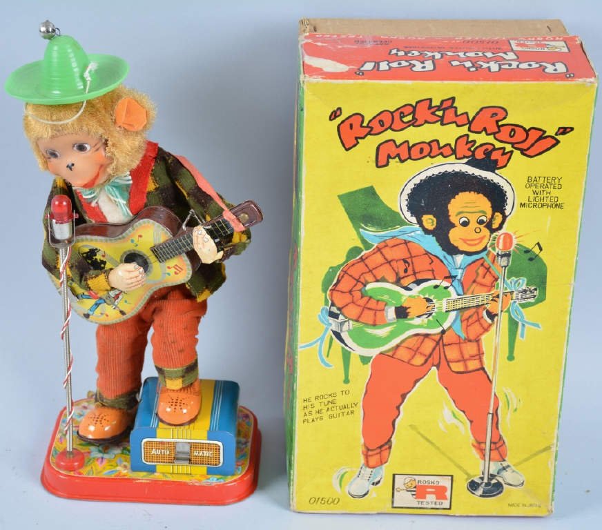 ROSKO Battery Op ROCK & ROLL MONKEY w/Box: All original and complete. With Box. Excellent