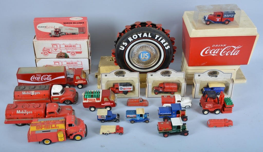 Lot of Vinatge and Classic Toys: 2 Japan Mobile Gas Trucks, US Royal Tire Ferris Wheel, Coca Cola Toys, and Much More. Very Good-Excellent
