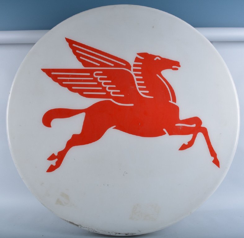 MOBIL PEGASUS STATION SIGN: 48" Across. Great Color and Graphics. May clan to higher grade. Oversized. Very Good