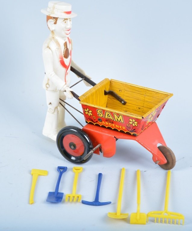 MARX WINDUP SAM THE GARDENER: All original including tools. Excellent