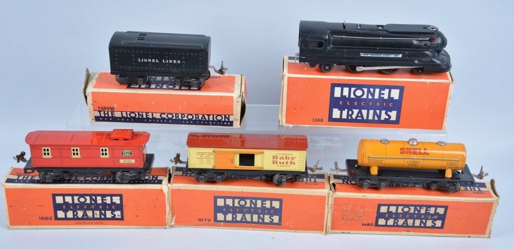 LIONEL TRAIN SET w/Boxes: Includes 1688 Engine, 168W Tender, 1680 Oil Car, 1639 Box Car, and 1682 Caboose. With Boxes. Excellent
