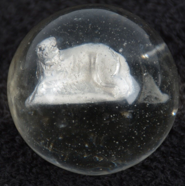 LARGE SULFIDE CAT MARBLE: Around 2" Nice image. Few flea bites. Excellent
