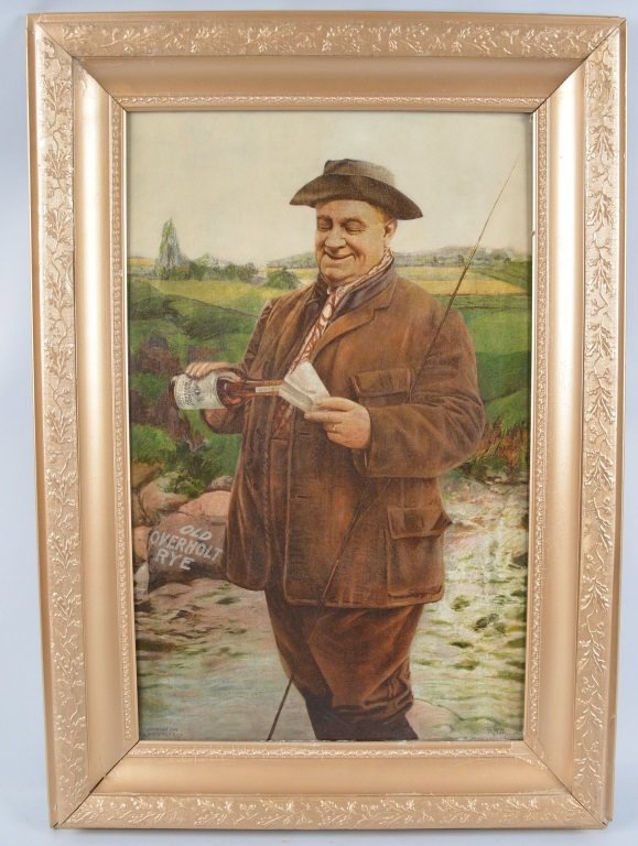 Old Overholt Rye, Advertisement, Framed: Nice graphics, has been rebacked with canvas, old frame has been repainted, 26"x38"