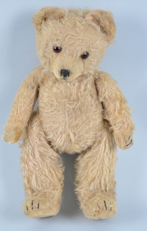 Vintage 13" TEDDY BEAR Possibly STEIFF: All original straw filled mohair Bear. Fully jointed with glass eyes. Great golden color. 13" Tall. Excellent