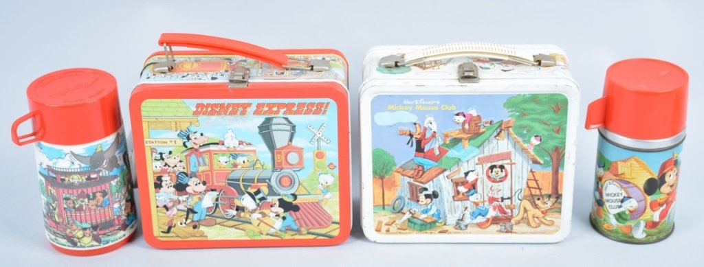 Lot of 2 Disney Lunch Boxes with Thermos: Very good overall condition