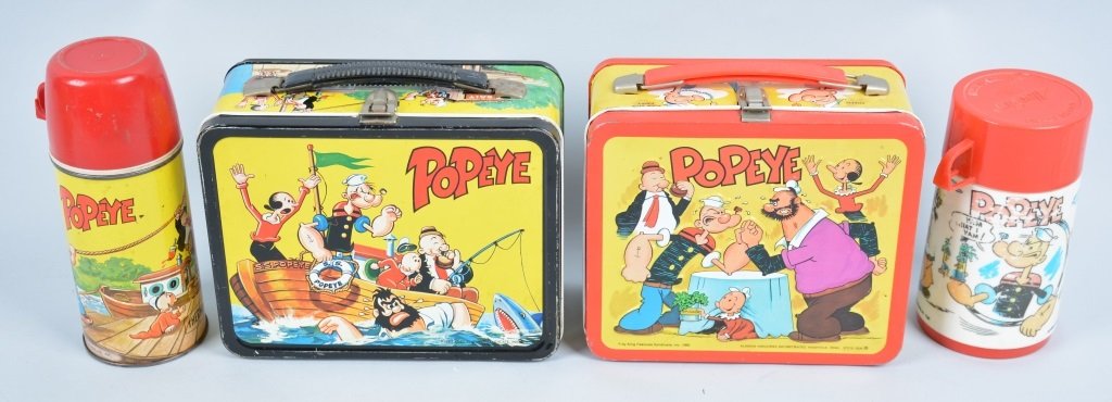 Lot of 2 Popeye Lunch Boxes and Thermos: Fine overall condition