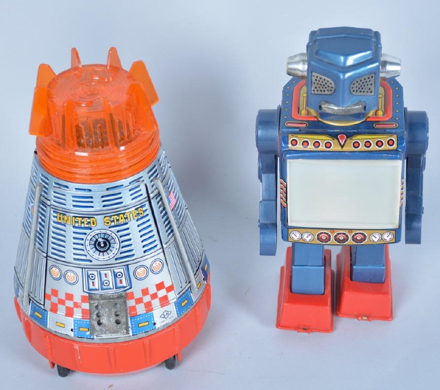 Lot of 2 Japan Space Toys Robot and Capsule: Both very good to excellent